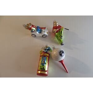 4-PC Dept. 56 Glass Ornaments GOLF Lover Ball Golf Cart Clubs Golfer Gift